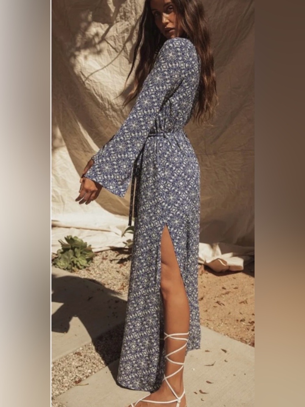 Lulu's Navy and White Floral Maxi Dress Mandala Daydream
